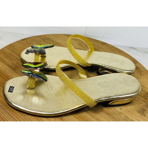 Pedro Gold Sandals With Multicolored Toe Glass Butterfly Size 5 - Picture 3 of 6